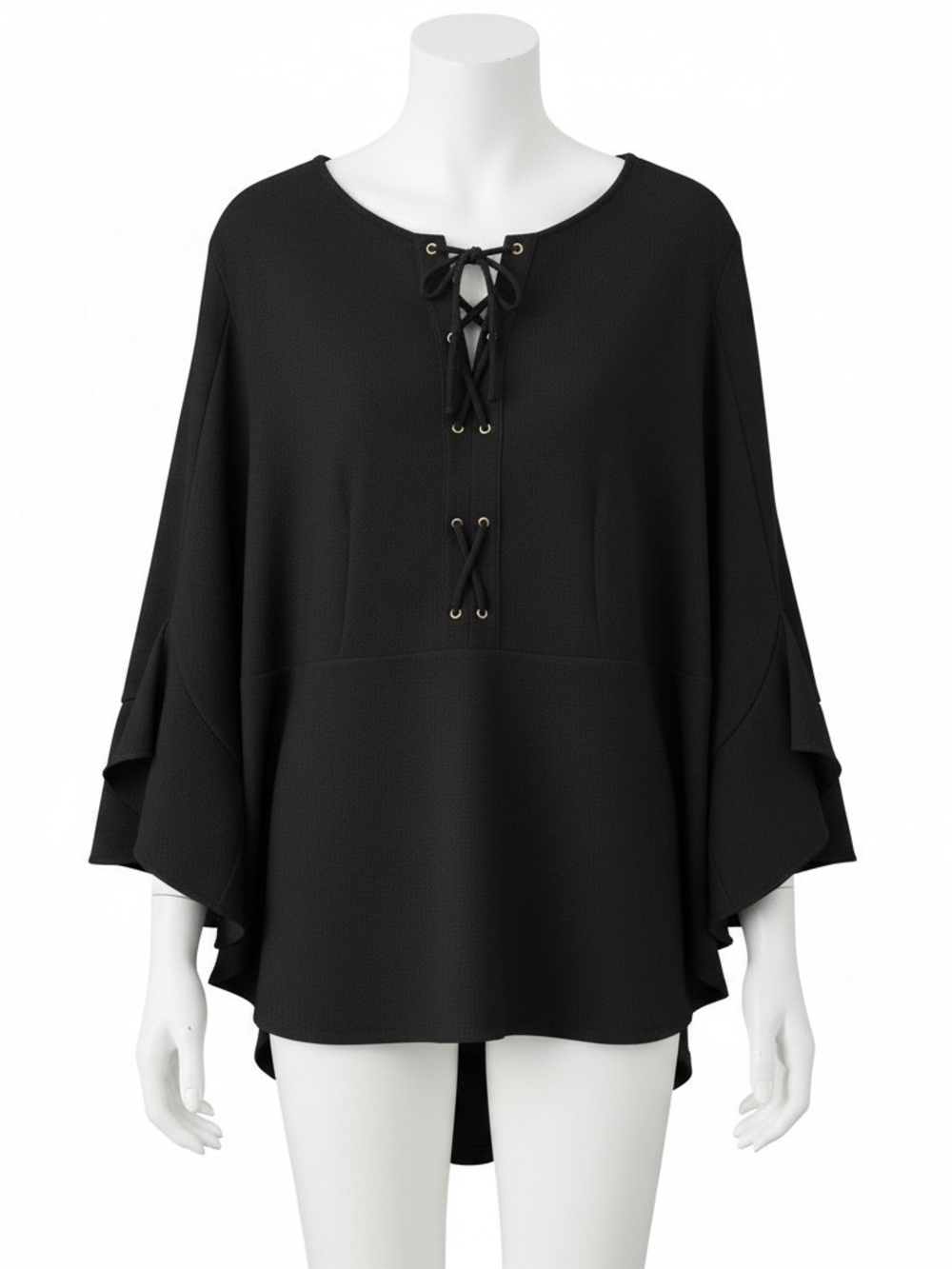 Chico's Black Lace-Up Bell Sleeve Tunic